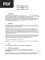 Memorandum of Agreement Between (Complete Name of Partner) AND (Complete Name of Partner)