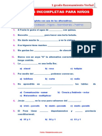 Oraciones Incompletas para Niños para Primer Grado de Primaria