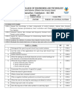 Programme(s) Semester Course Code (S) Course Title BE 03 17MT305 Theory of Control Systems Course Outcomes