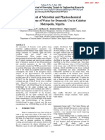 Assessment of Microbial and Physicochemical Contaminations of Water For Domestic Use in Calabar Metropolis, Nigeria