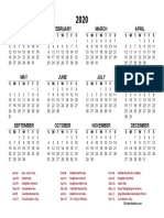 2020 Thailand Yearly Calendar Template Excel 14