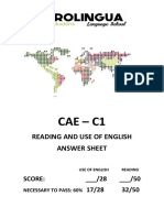 CAE Reading and Use of English Answer Sheet With Cover