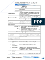 Mathematics Resource Package: Quarter I Subject: MATH Date: - Session: 4 Content Standard