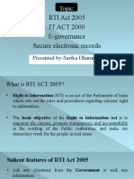 RTI Act 2005 IT ACT 2000 E-Governance Secure Electronic Records