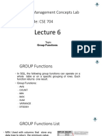 Database Management Concepts Lab Course Code: CSE 704: Group Functions