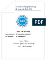 Object Oriented Programming Lab Manual (Lab 10) : Topic: File Handling