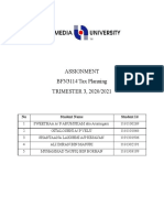 Assignment BFN3114 Tax Planning TRIMESTER 3, 2020/2021: No Student Name Student Id