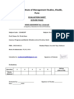 Symbiosis Institute of Management Studies, Khadki, Pune: Evaluation Sheet (Cover Page)