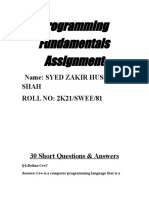 PF Assignment Shortquestions Answer