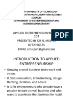 Applied Entrepreneurship Cueb 203 Presented by DR N. Msipah 0772396325