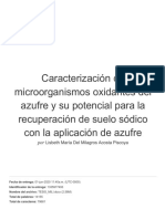 Caracterización de Microorganismos Oxidantes Del Azufre y Su Potencial para La Recuperación de Suelo Sódico Con La Aplicación de Azufre