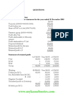 Questions Number One P LTD and Its Subsidiary Consolidated Income Statement For The Year Ended 31 December 2003