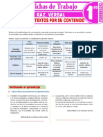 Clasificacion de Textos Por Su Contenido para Primer Grado de Secundaria