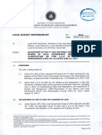 Local Budget Memorandum: Department OF Budget AND Management