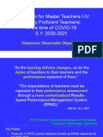 RPMS Tool For Master Teachers I-IV (Highly Proficient Teachers) in The Time of COVID-19 S.Y. 2020-2021