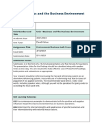 Unit 1: Business and The Business Environment: Assignment Brief