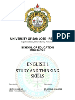 English 1 Study and Thinking Skills: University of San Jose - Recoletos