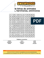 Sopa de Letras de Animales Carnivoros Hervivoros Omnivoros