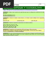 Examen Divisibilidad Enteros Matematicas 2eso