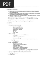 Lo1. Prepare Materials, Tools and Equipment For Installing Formworks