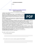 TEMA 1. Geografia Das Redes Mundiais - Atividades 4º Bimestre para Aluno