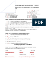 Physical and Chemical Changes and Properties of Matter Worksheet