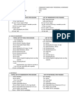 Total List of Ingredients Per Session List of Ingredients Per Trainee