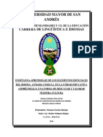 Enseñanza-Aprendizaje de Los Elementos Esenciales Del Idioma Aymara Como l2 en La Unidad Educat