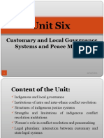 Unit Six: Customary and Local Governance Systems and Peace Making