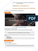 Iv Bimestre: Actividad 23 Diferenciamos Textos Literarios de Los No Literarios