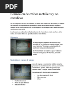 Formación de Oxidos Metalicos y No Metalicos