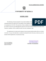 University of Kerala: Notification