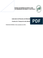 Laboratorio de Mecánica de Materiales. Practica 10. "Ensayo de Corte Directo".