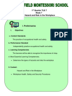 1 Quarter TLE 7 Week 7 Lesson: Hazard and Risk in The Workplace