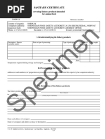 Specimen: Sanitary Certificate