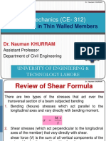 Structural Mechanics (CE-312) : Shear Stress in Thin Walled Members