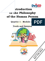 To The Philosophy of The Human Person: Quarter 1 - Module 2.1 Truth and Opinion