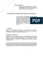 Solicitud de Inscripcion en El Registro de Organizaciones Sindicales - Belinda