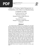 Impact of Working Capital Management On Profitability of The Select Car Manufacturing Companies in India