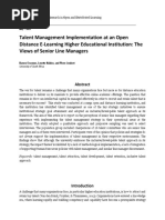 Talent Management Implementation at An Open Distance E-Learning Higher Educational Institution: The Views of Senior Line Managers