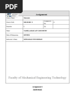 Faculty of Mechanical Engineering Technology: Assignment