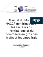 Manuel Du Modèle HACCP Générique Pour Les Secteurs Du Remballage Et Du Commerce en Gros Des Fruits Et Légumes Frais