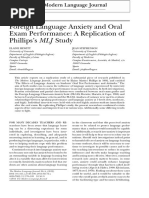 Foreign Language Anxiety and Oral Exam Performance: A Replication of Phillips's MLJ Study