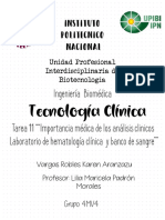 Importancia Médica de Los Análisis Clinicos A) Laboratorio de Hematología Clínica y Banco de Sangre