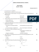 Radhwa International School Test Paper: Class 09 - Science