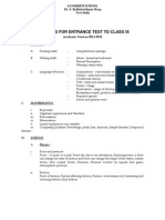 Syllabus For Entrance Test To Class Ix: Academic Session 2011-2012