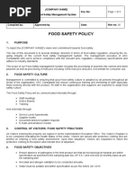 Food Safety Policy: 1. Purpose