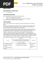 OCR Physics A: 11.3 Reflection and Refraction Follow Up Sheet