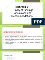 Chapter V Summary of Findings, Conclusions and Recommendations