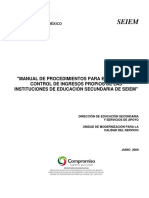 Manual de Procedimientos para El Registro y Control de Ingresos de Las Instituciones de Educaciòn Secundaria Seiem